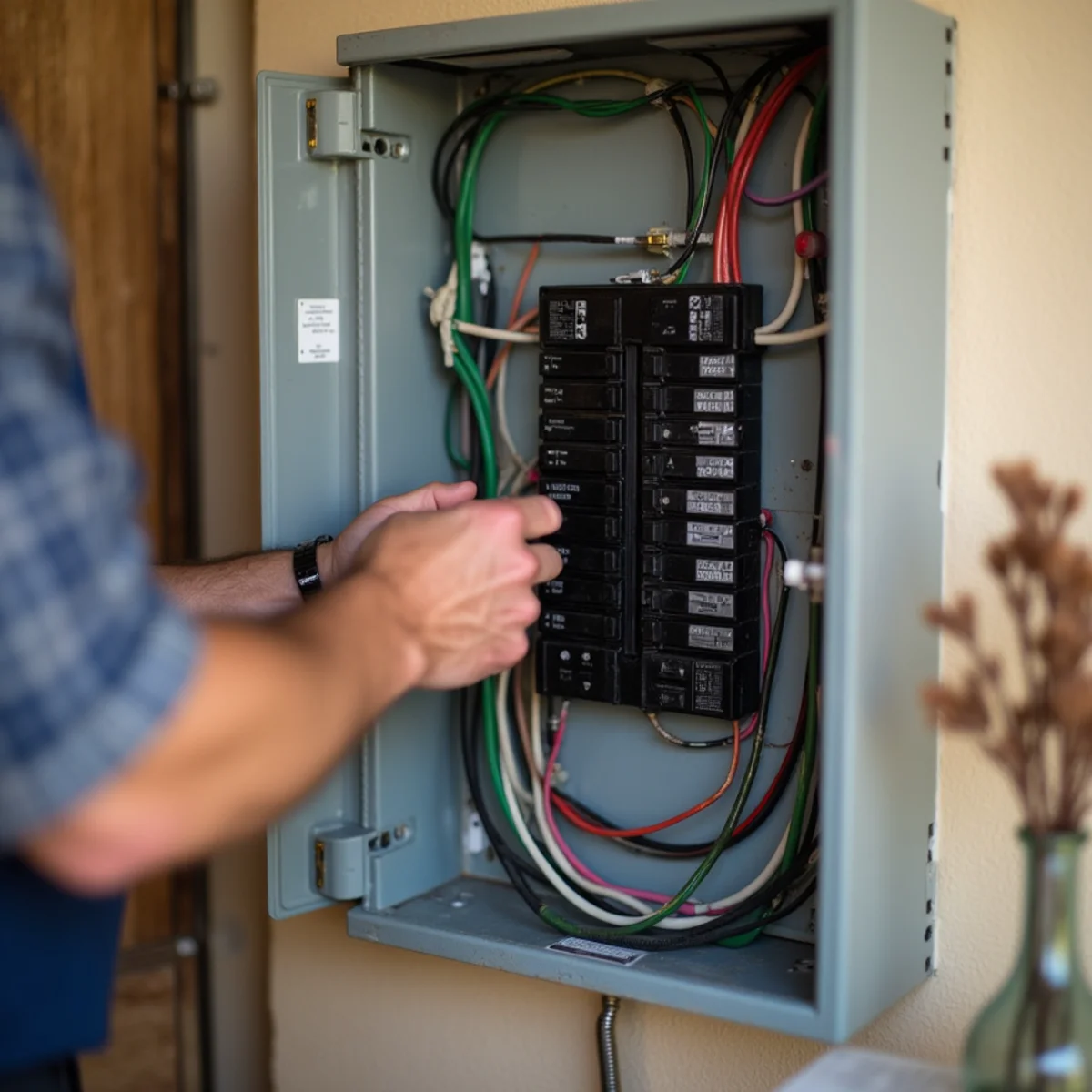 Safely switching off circuit breakers in residential electrical panel