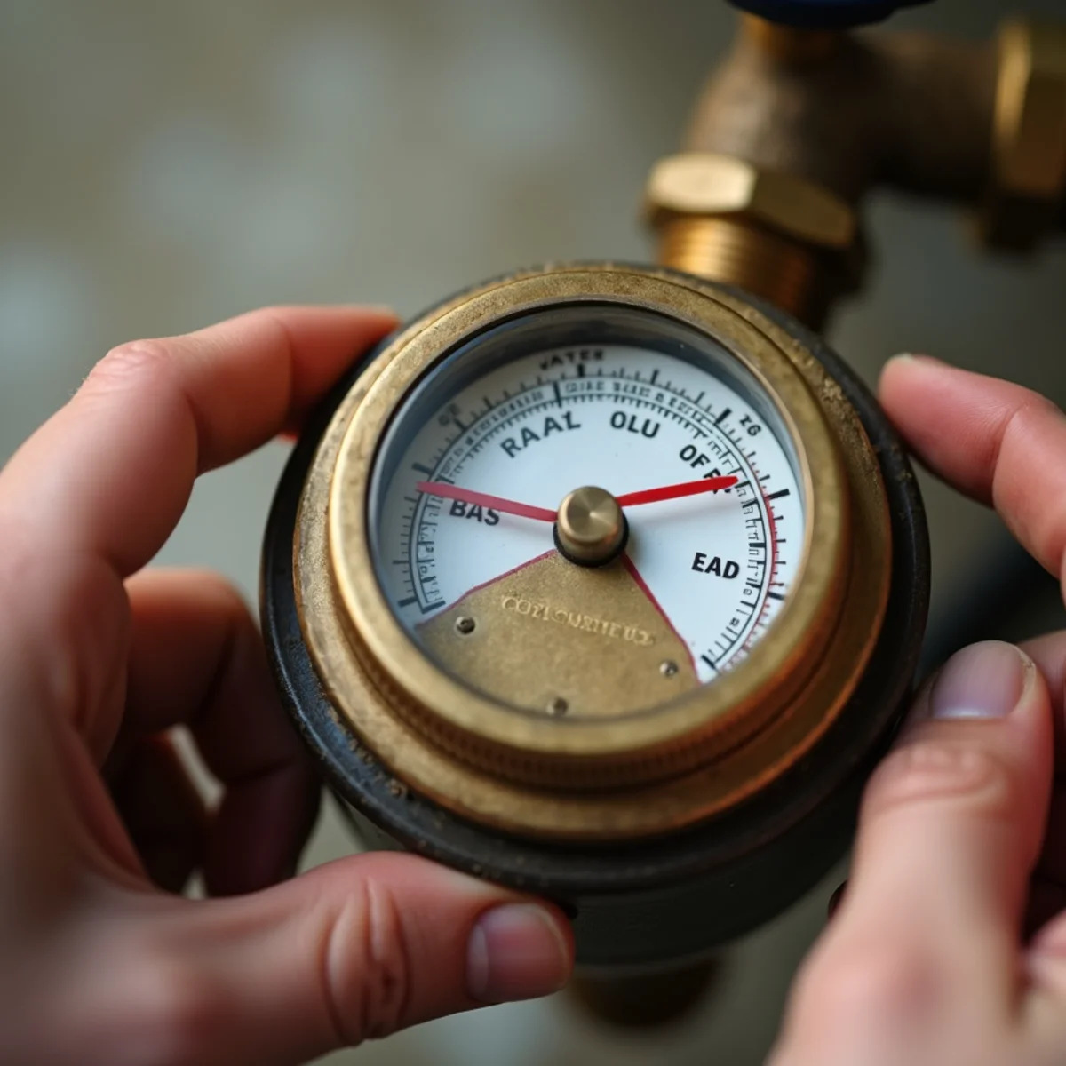Water meter dial with red low-flow indicator spinning while all faucets are off